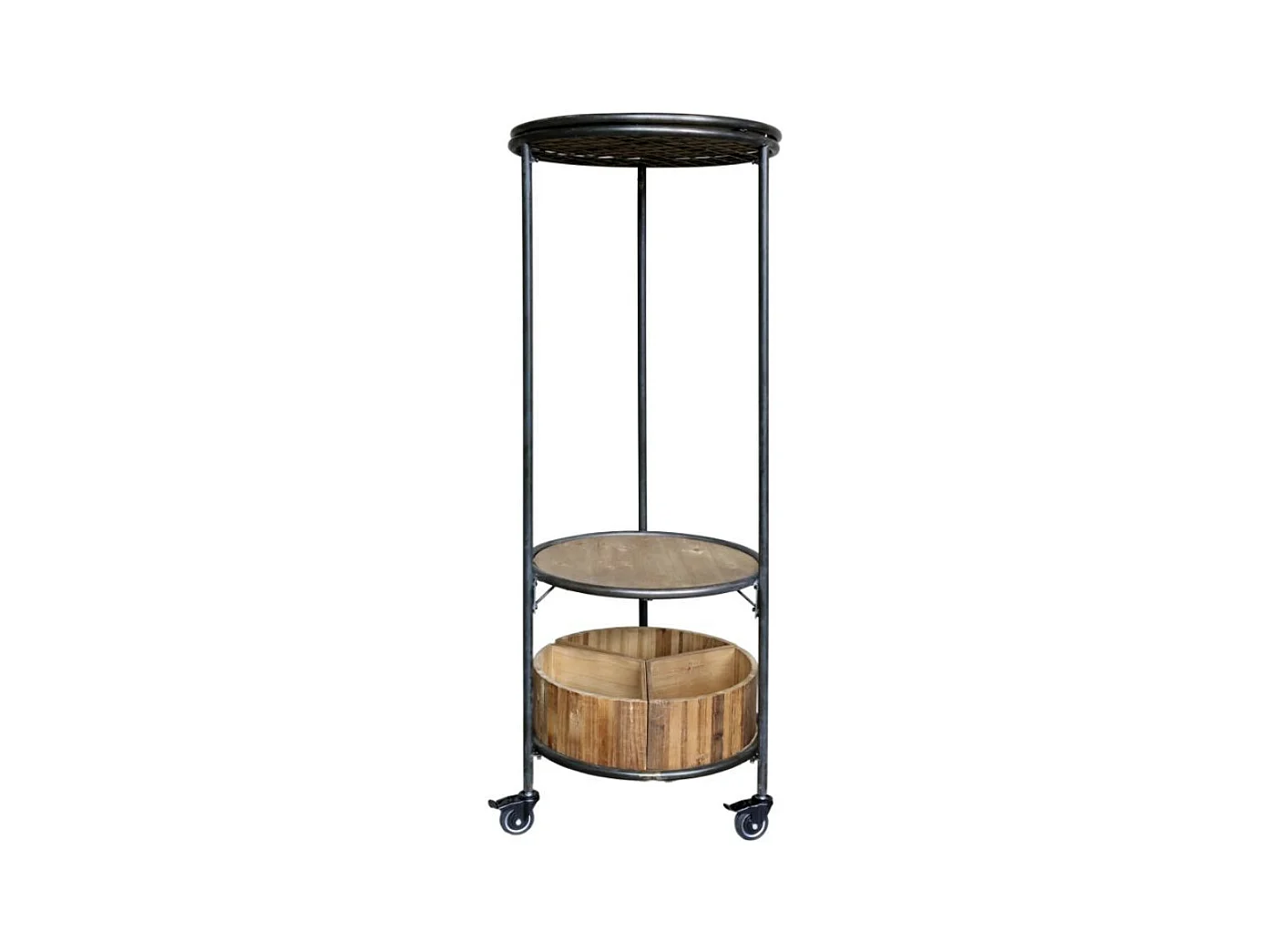 Etagère sur roues en bois recyclé marron et fer noir Ø.60 x Ht.160.5cm