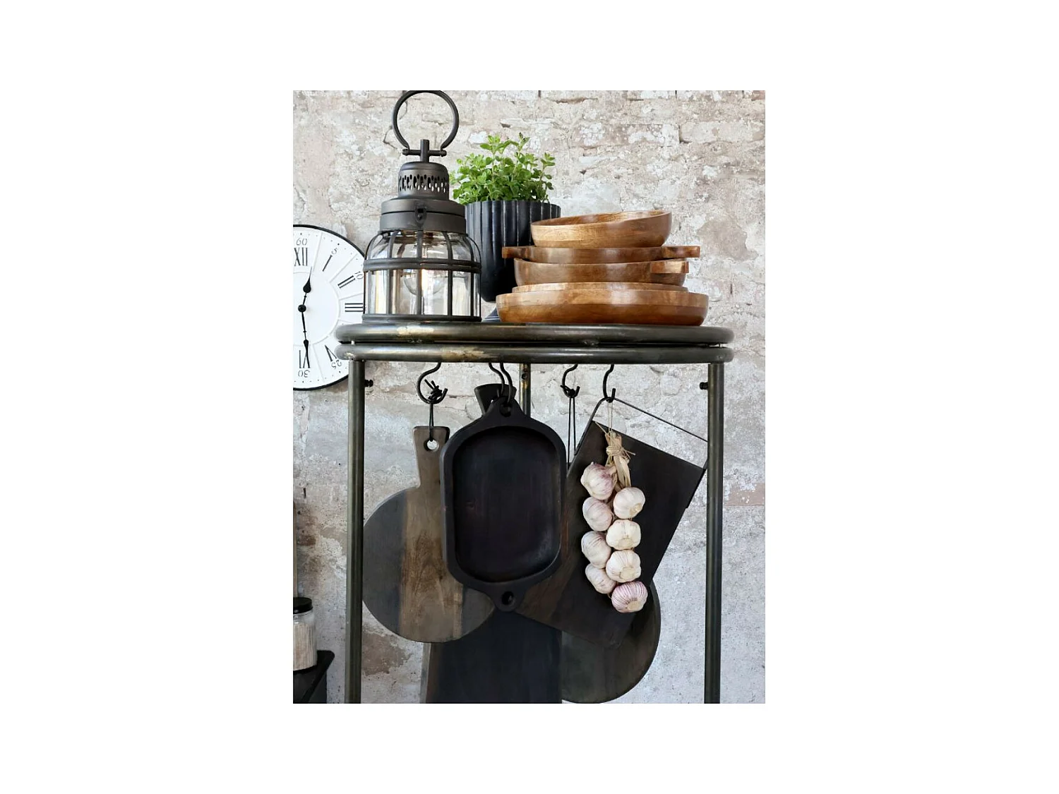 Etagère sur roues en bois recyclé marron et fer noir Ø.60 x Ht.160.5cm