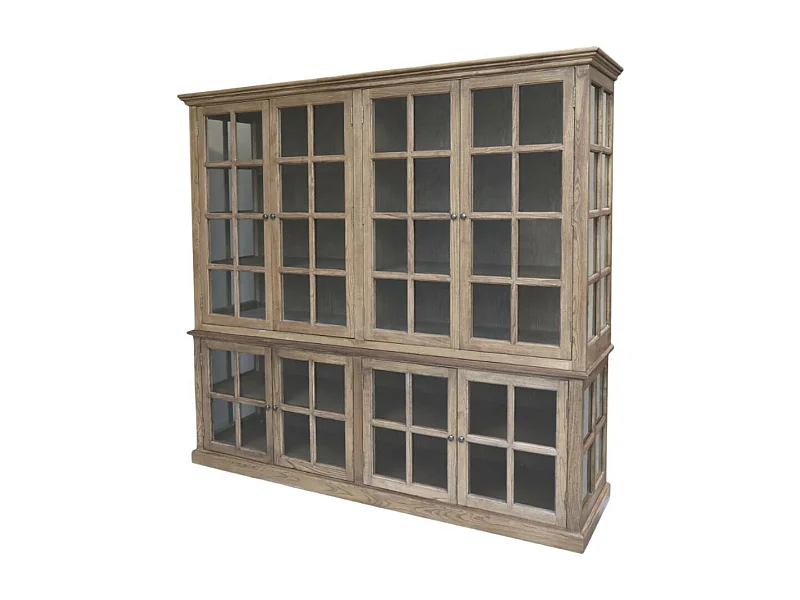 Meuble armoire vitrine en bois marron et verre 220 x 55 x 195 cm