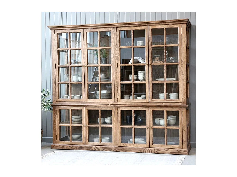 Meuble armoire vitrine en bois marron et verre 220 x 55 x 195 cm