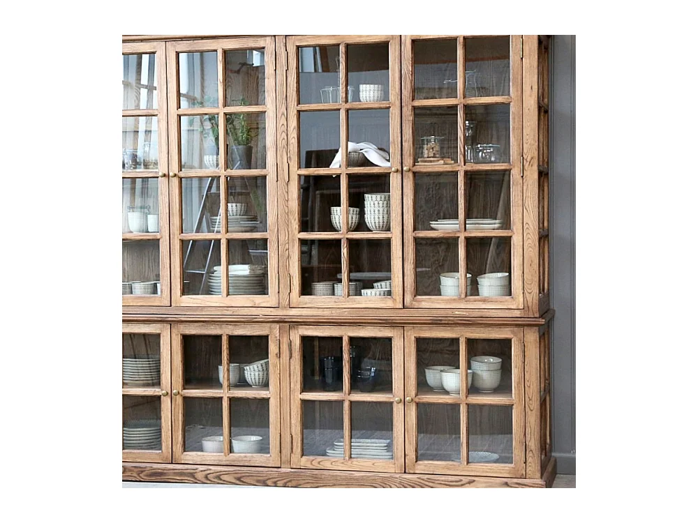 Meuble armoire vitrine en bois marron et verre 220 x 55 x 195 cm