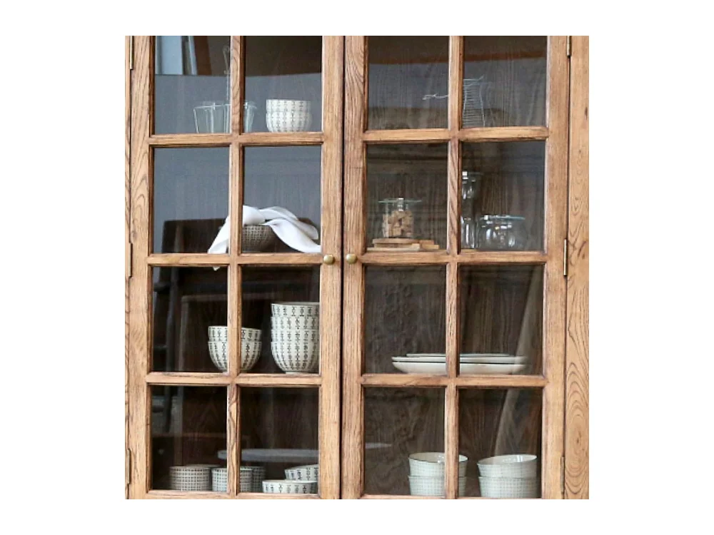 Meuble armoire vitrine en bois marron et verre 220 x 55 x 195 cm