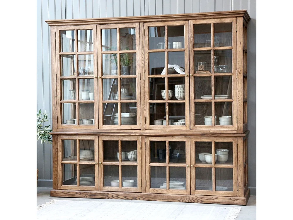 Meuble armoire vitrine en bois marron et verre 220 x 55 x 195 cm