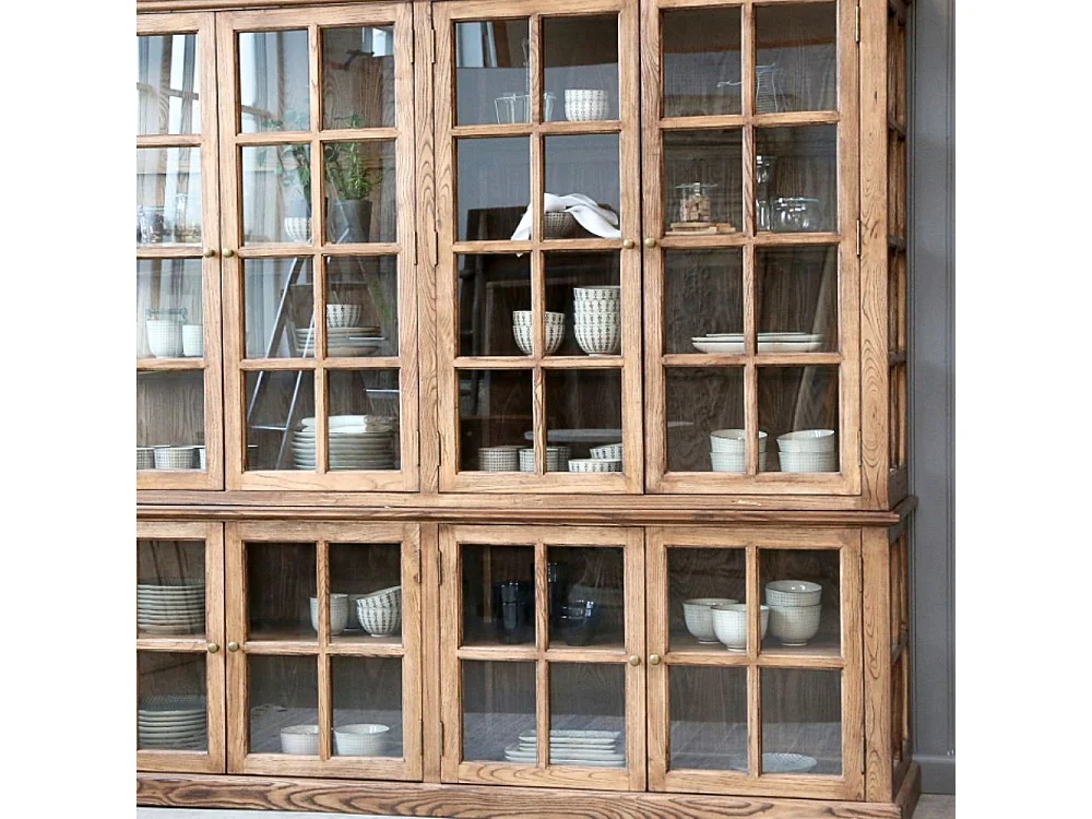 Meuble armoire vitrine en bois marron et verre 220 x 55 x 195 cm
