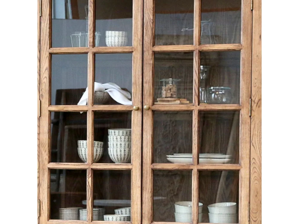 Meuble armoire vitrine en bois marron et verre 220 x 55 x 195 cm