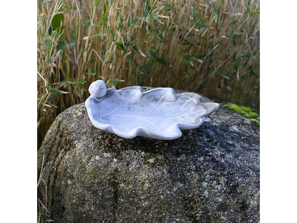 Bain d'oiseaux en béton gris 24 x 13 x 8 cm