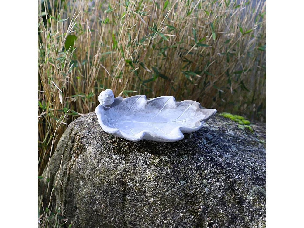 Bain d'oiseaux en béton gris 24 x 13 x 8 cm
