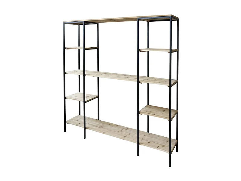 Etagère 6 étages en bois de sapin marron et fer noir 180 x 35 x 183 cm