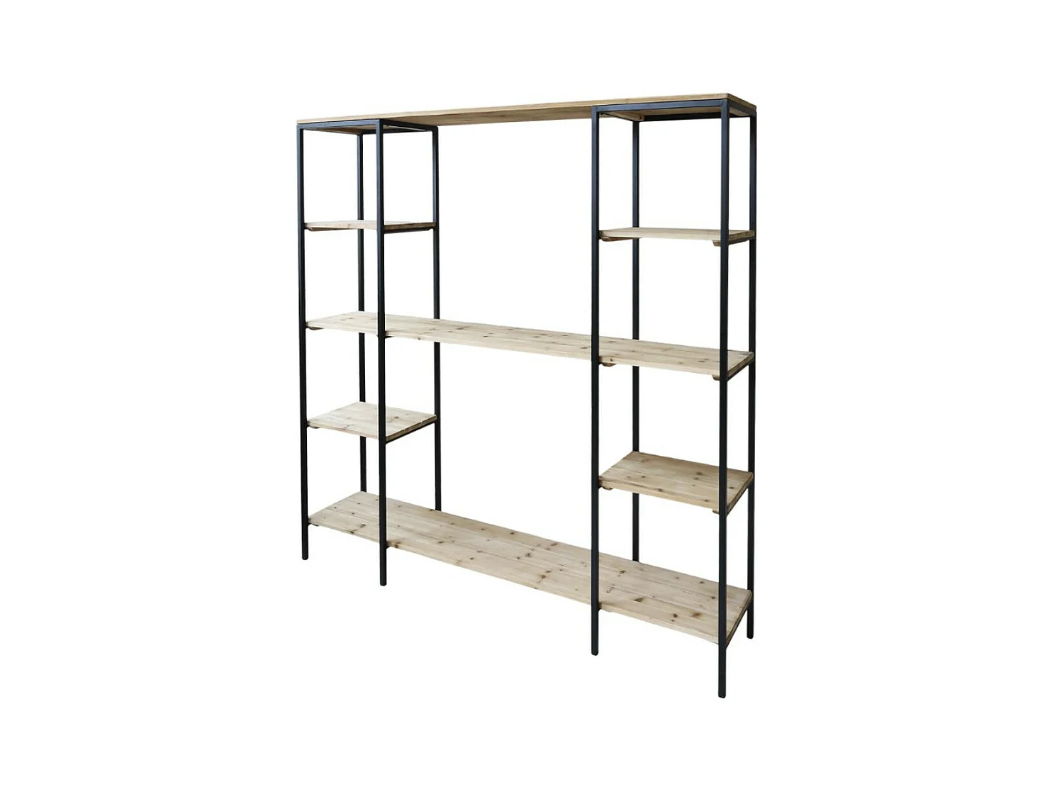 Etagère 6 étages en bois de sapin marron et fer noir 180 x 35 x 183 cm