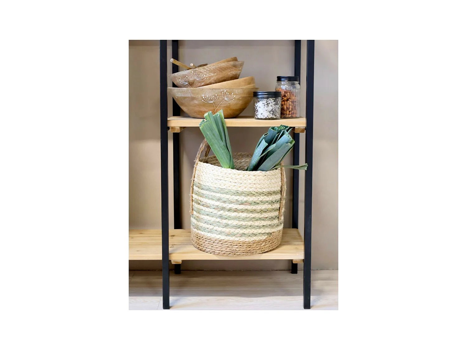 Etagère 6 étages en bois de sapin marron et fer noir 180 x 35 x 183 cm