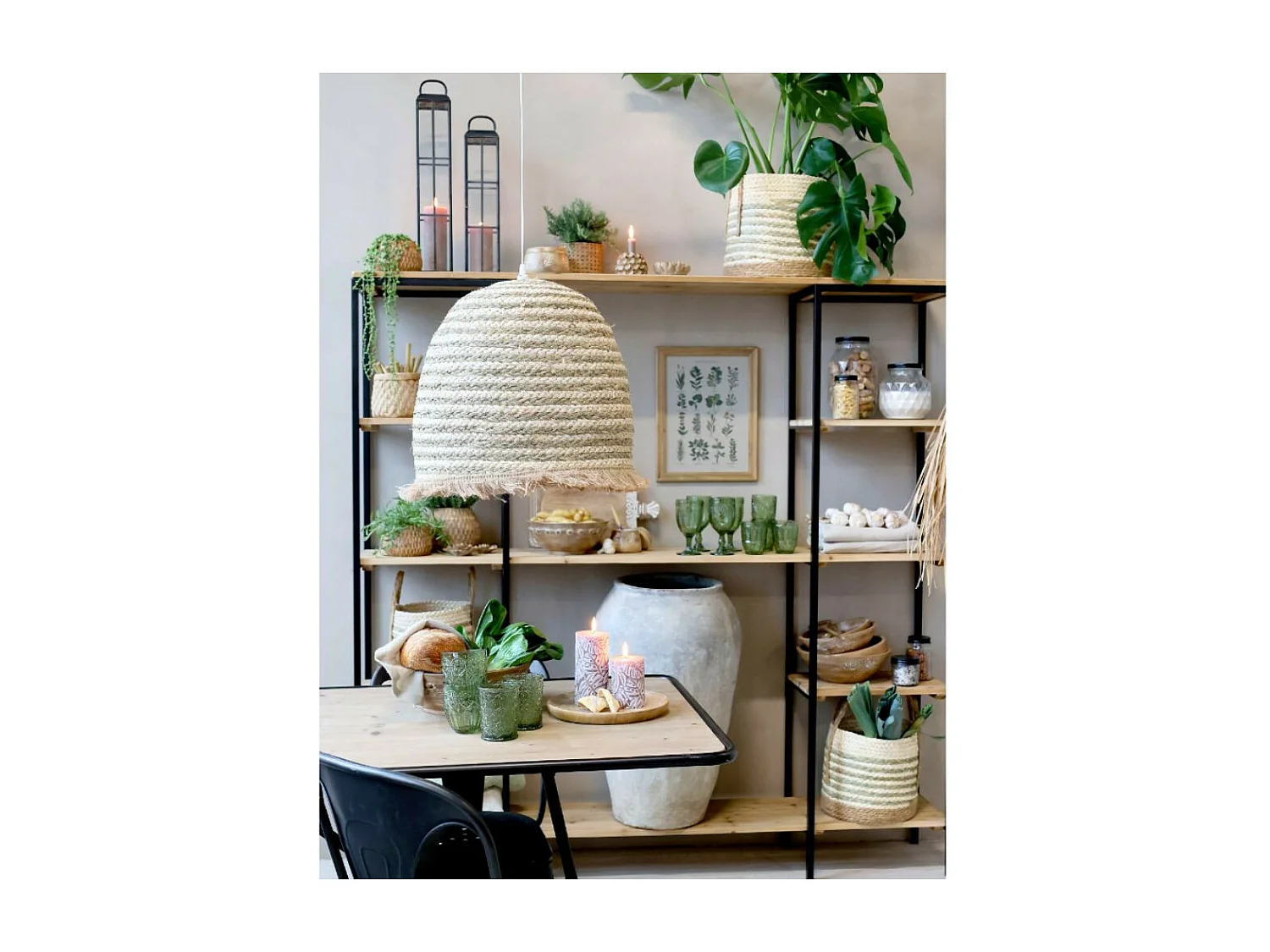 Etagère 6 étages en bois de sapin marron et fer noir 180 x 35 x 183 cm