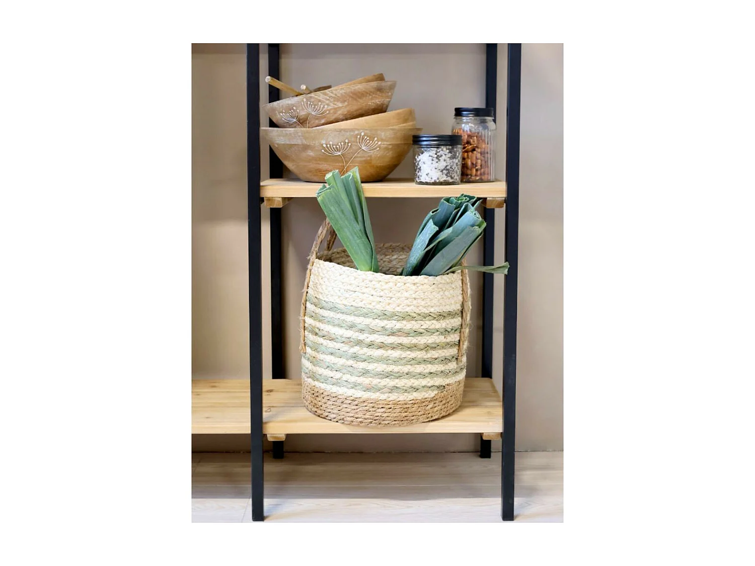 Etagère 6 étages en bois de sapin marron et fer noir 180 x 35 x 183 cm