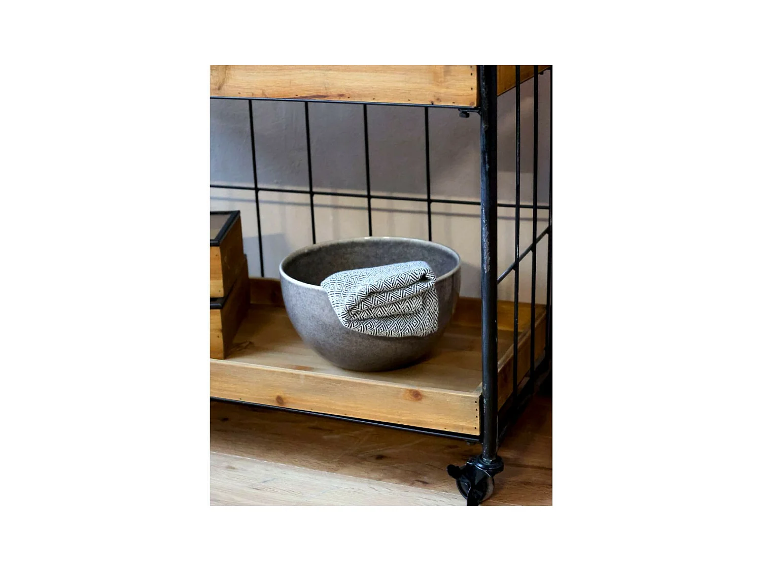 Etagère desserte chariot en bois marron et fer noir 81.5 x37.5x 140 cm