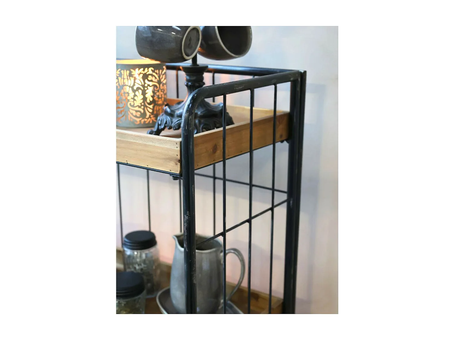 Etagère desserte chariot en bois marron et fer noir 81.5 x37.5x 140 cm