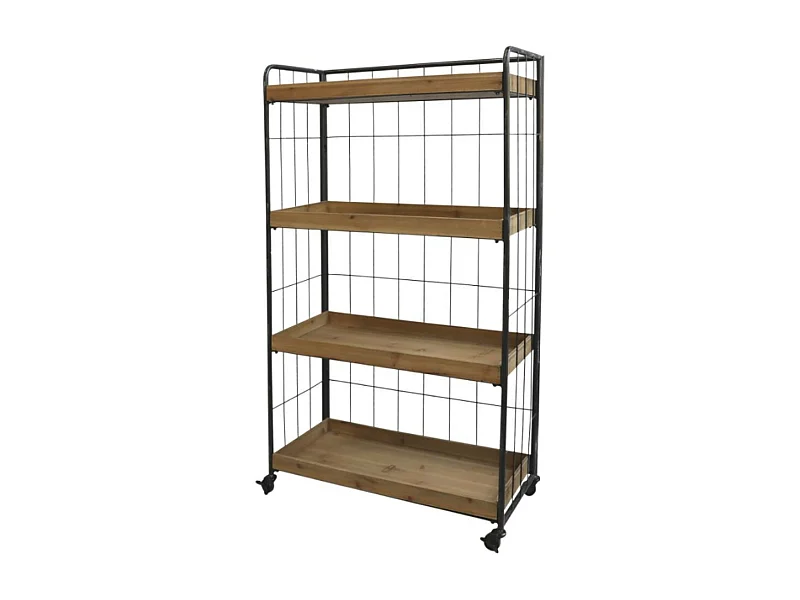 Etagère desserte chariot en bois marron et fer noir 81.5 x37.5x 140 cm