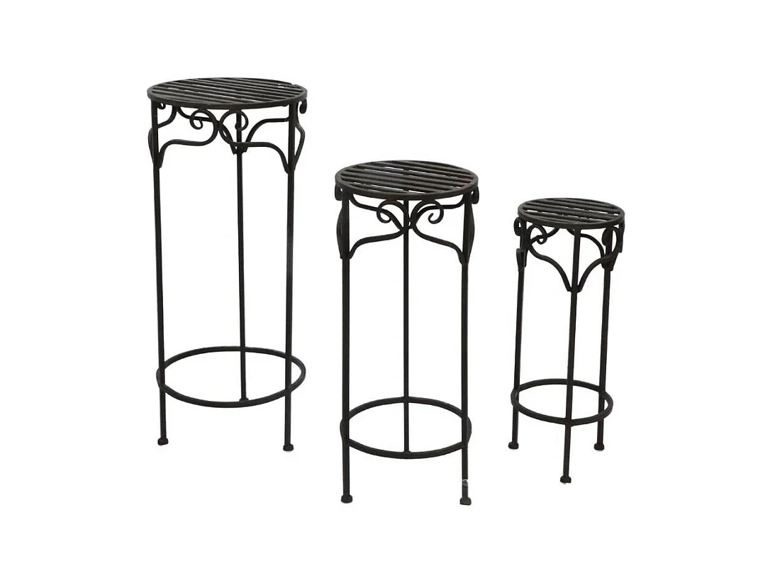 Set de 3 sellettes rondes en fer forgé marron