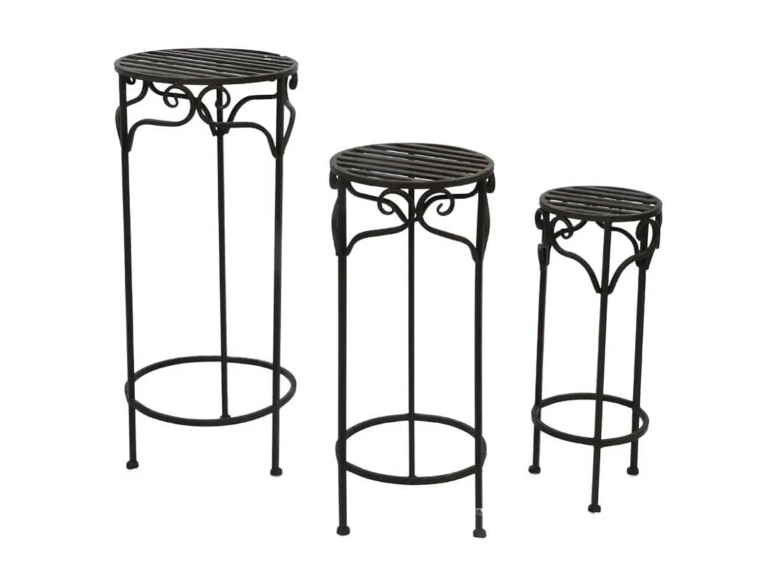 Set de 3 sellettes rondes en fer forgé marron