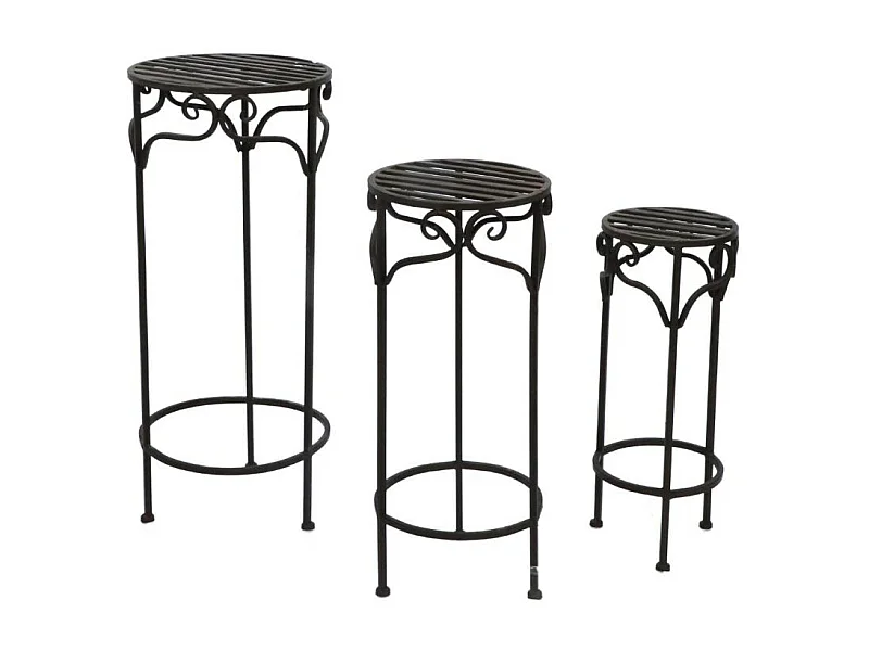 Set de 3 sellettes rondes en fer forgé marron