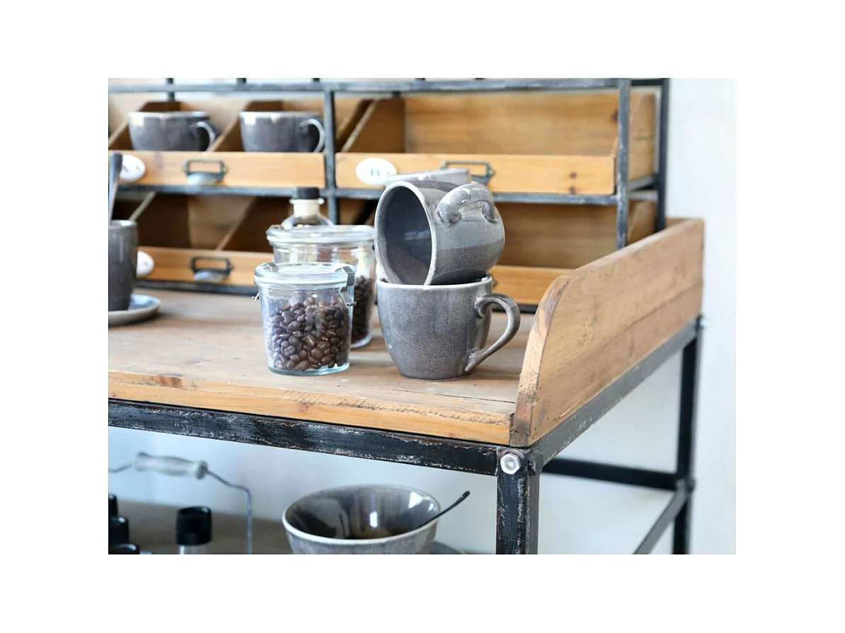 Table de service en bois marron et fer noir antique 120.5 x 61 x 99 cm