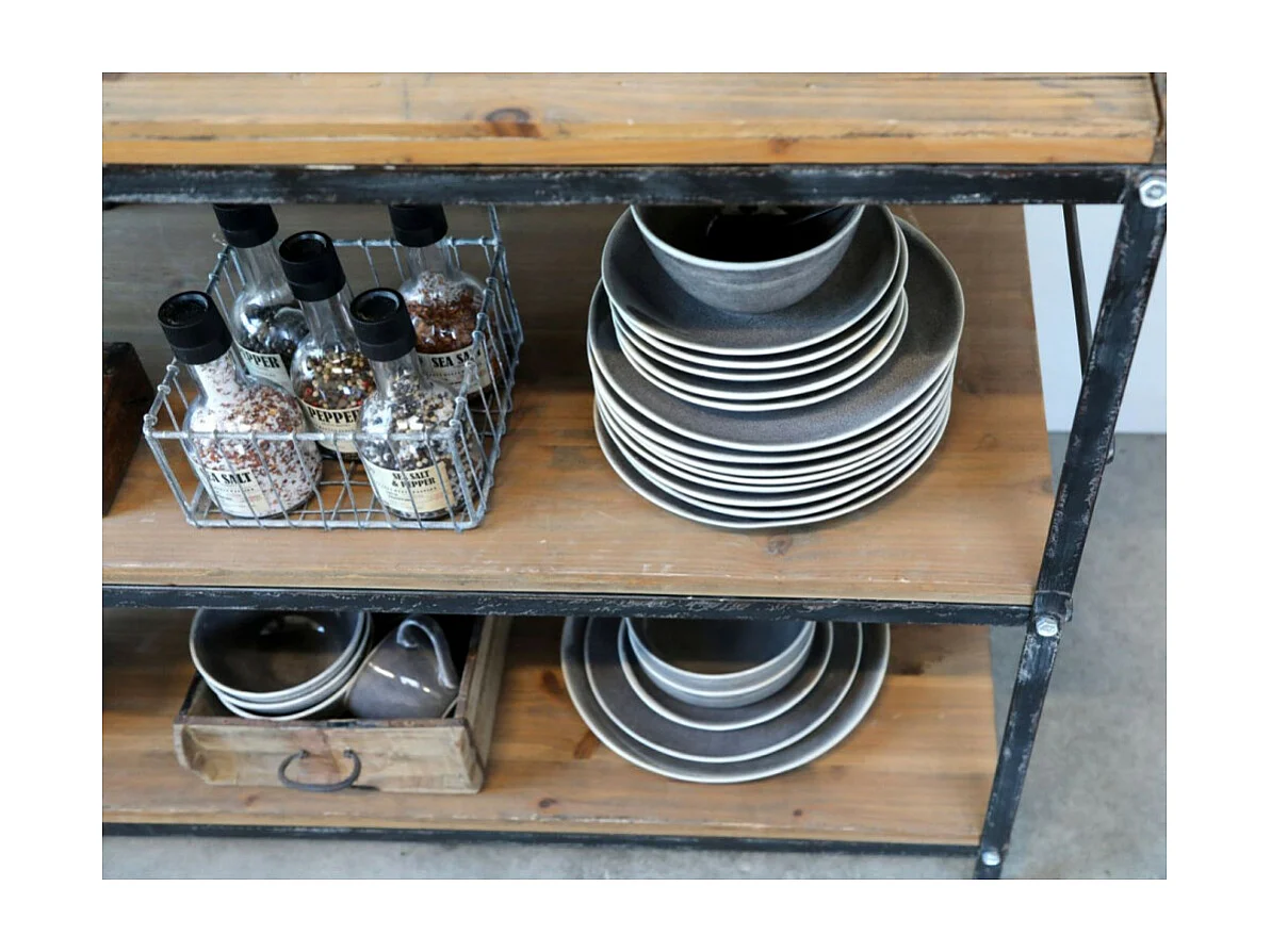 Table de service en bois marron et fer noir antique 120.5 x 61 x 99 cm