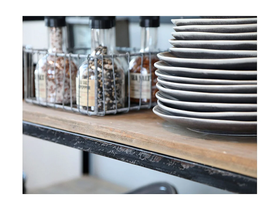 Table de service en bois marron et fer noir antique 120.5 x 61 x 99 cm