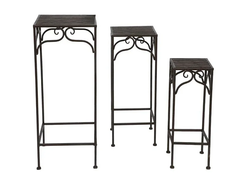 Set de 3 sellettes carrées en fer forgé marron Ht.51-60-71 cm