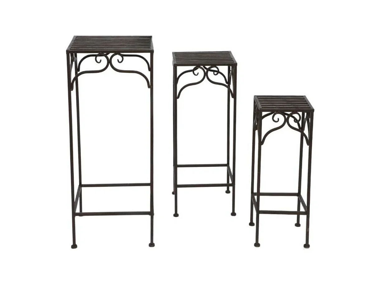 Set de 3 sellettes carrées en fer forgé marron Ht.51-60-71 cm