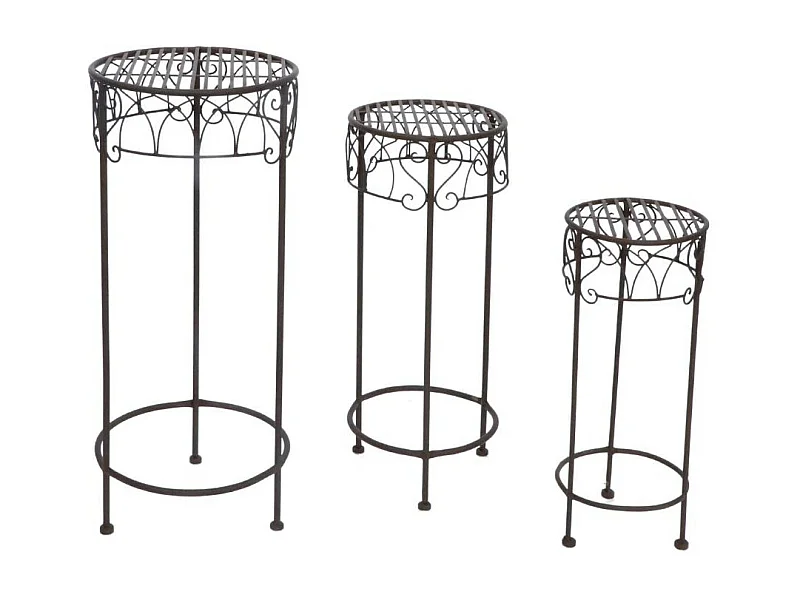 Set de 3 sellettes rondes en fer forgé marron Ht.50-60-70 cm