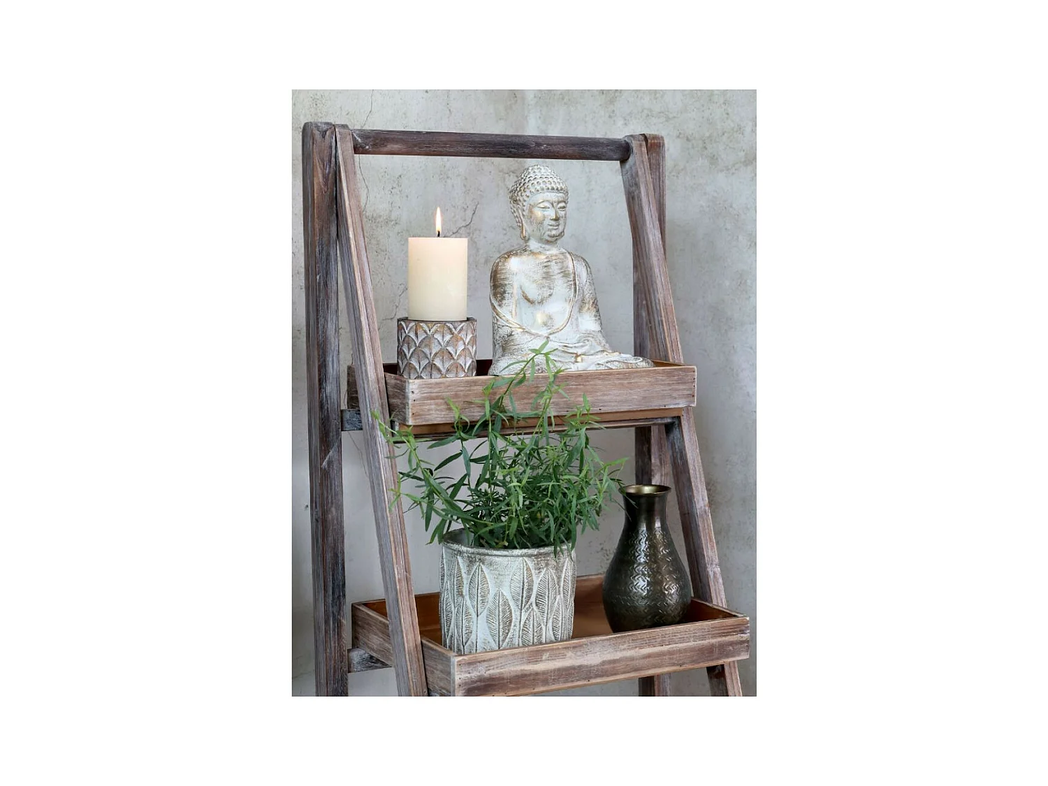 Etagère 5 paniers en bois de sapin marron et fer noir 42 x 70 x 170 cm