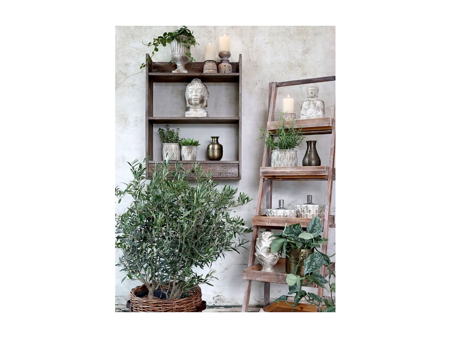 Etagère 5 paniers en bois de sapin marron et fer noir 42 x 70 x 170 cm