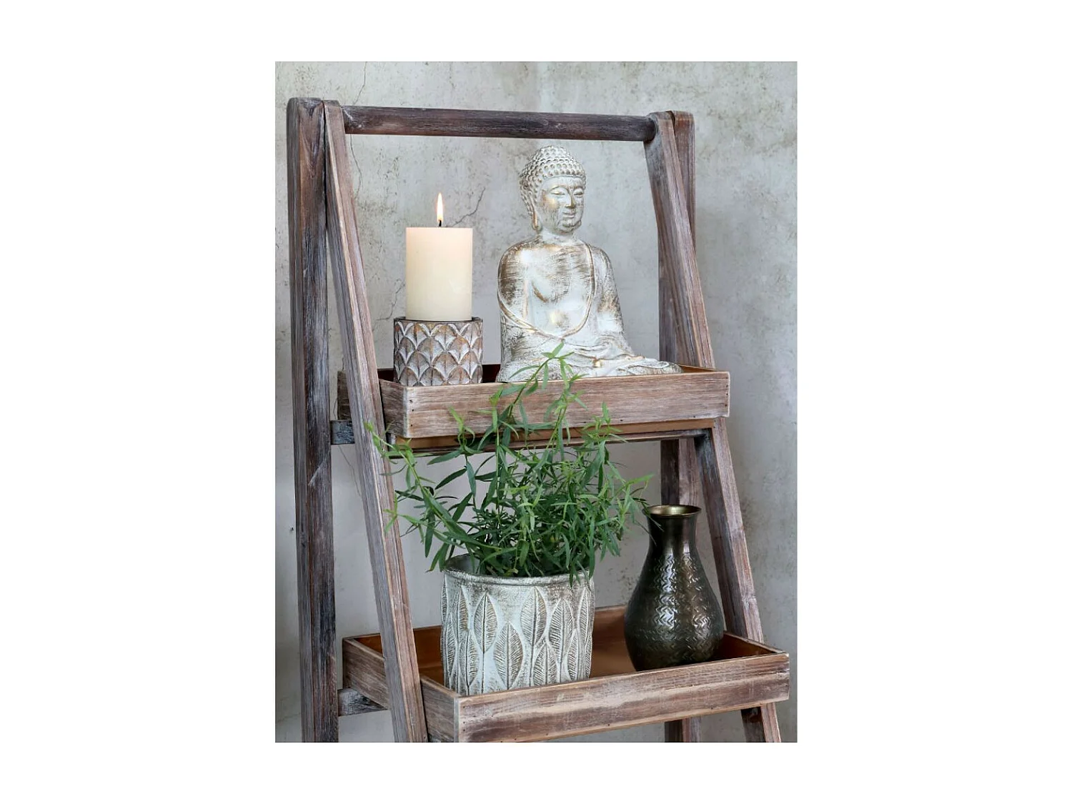 Etagère 5 paniers en bois de sapin marron et fer noir 42 x 70 x 170 cm