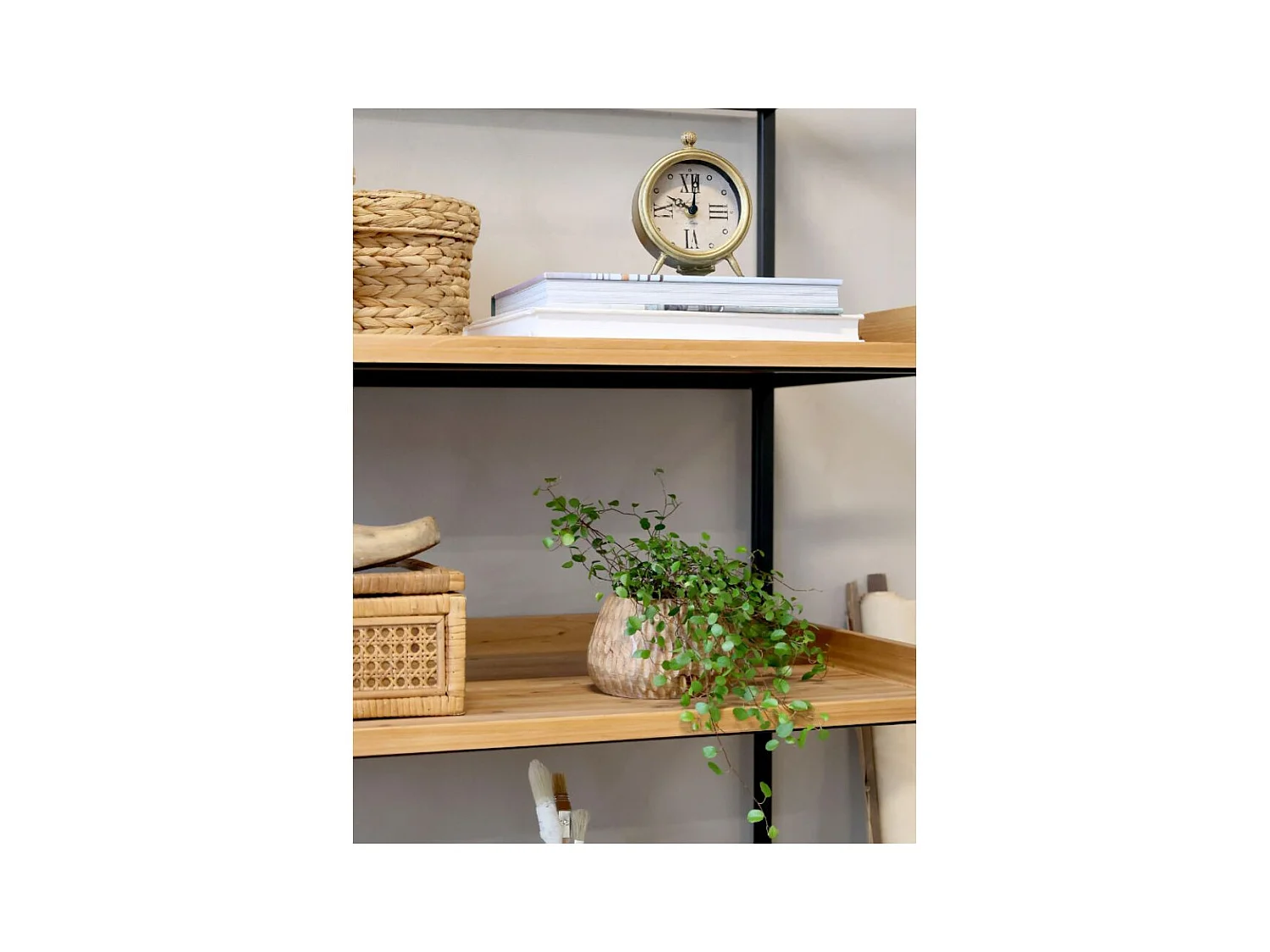 Etagère 6 étages en bois marron et fer noir antique 97 x 50.5 x 213 cm