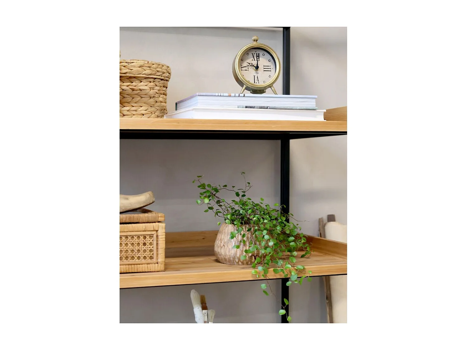 Etagère 6 étages en bois marron et fer noir antique 97 x 50.5 x 213 cm