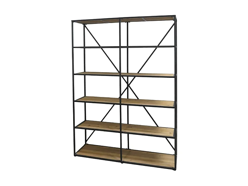 Etagère en bois marron et fer forgé noir antique 145 x 41 x 200 cm