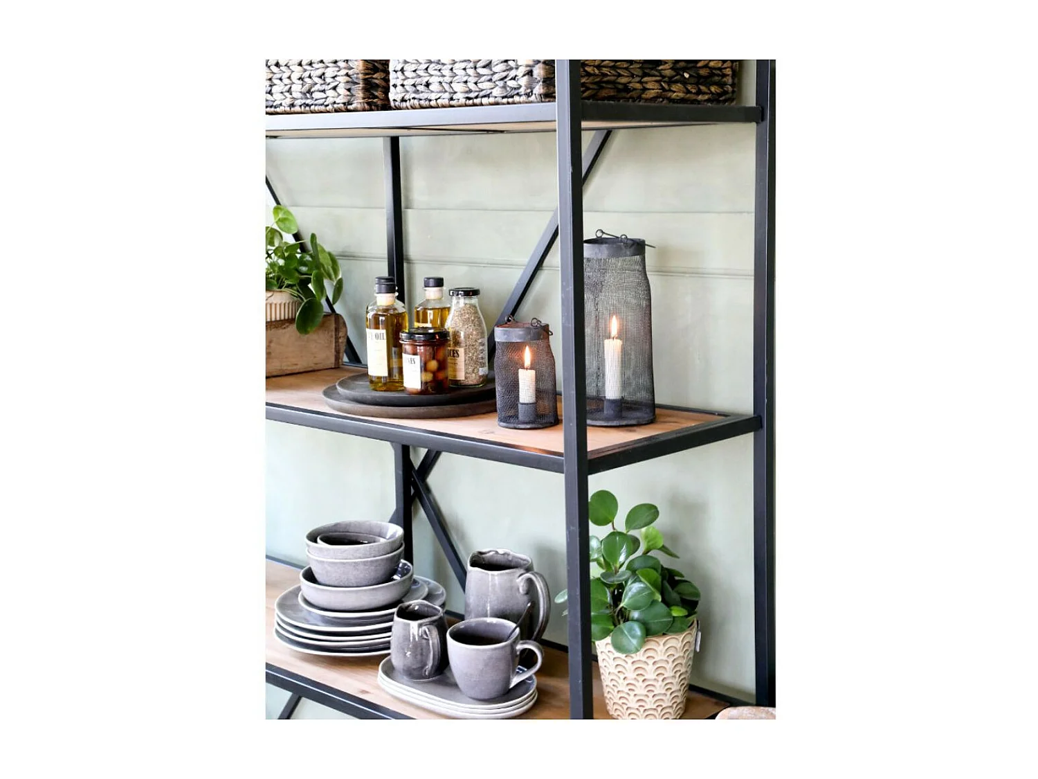 Etagère en bois marron et fer forgé noir antique 145 x 41 x 200 cm