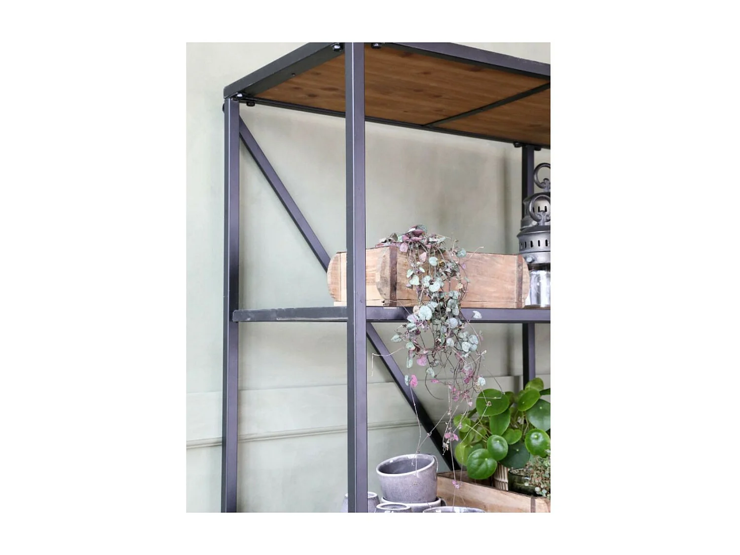 Etagère en bois marron et fer forgé noir antique 145 x 41 x 200 cm