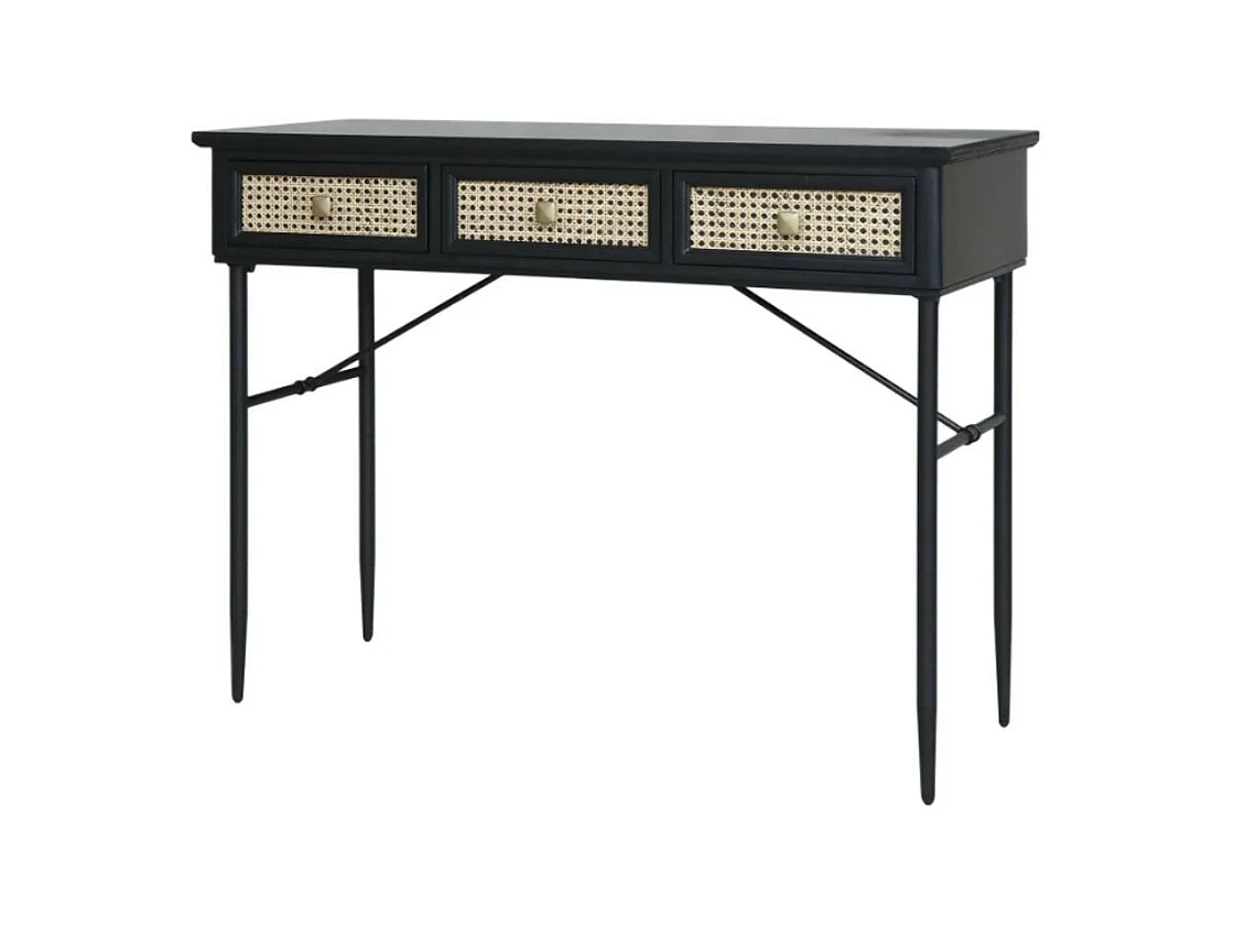 Table de bureau secrétaire en rotin et fer noir antique 110 x 42 x80cm