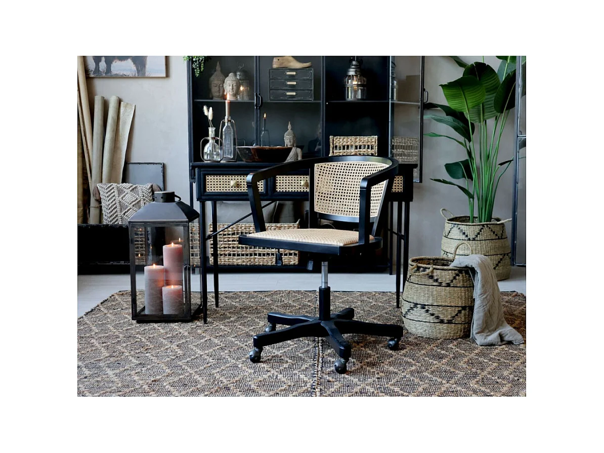 Table de bureau secrétaire en rotin et fer noir antique 110 x 42 x80cm