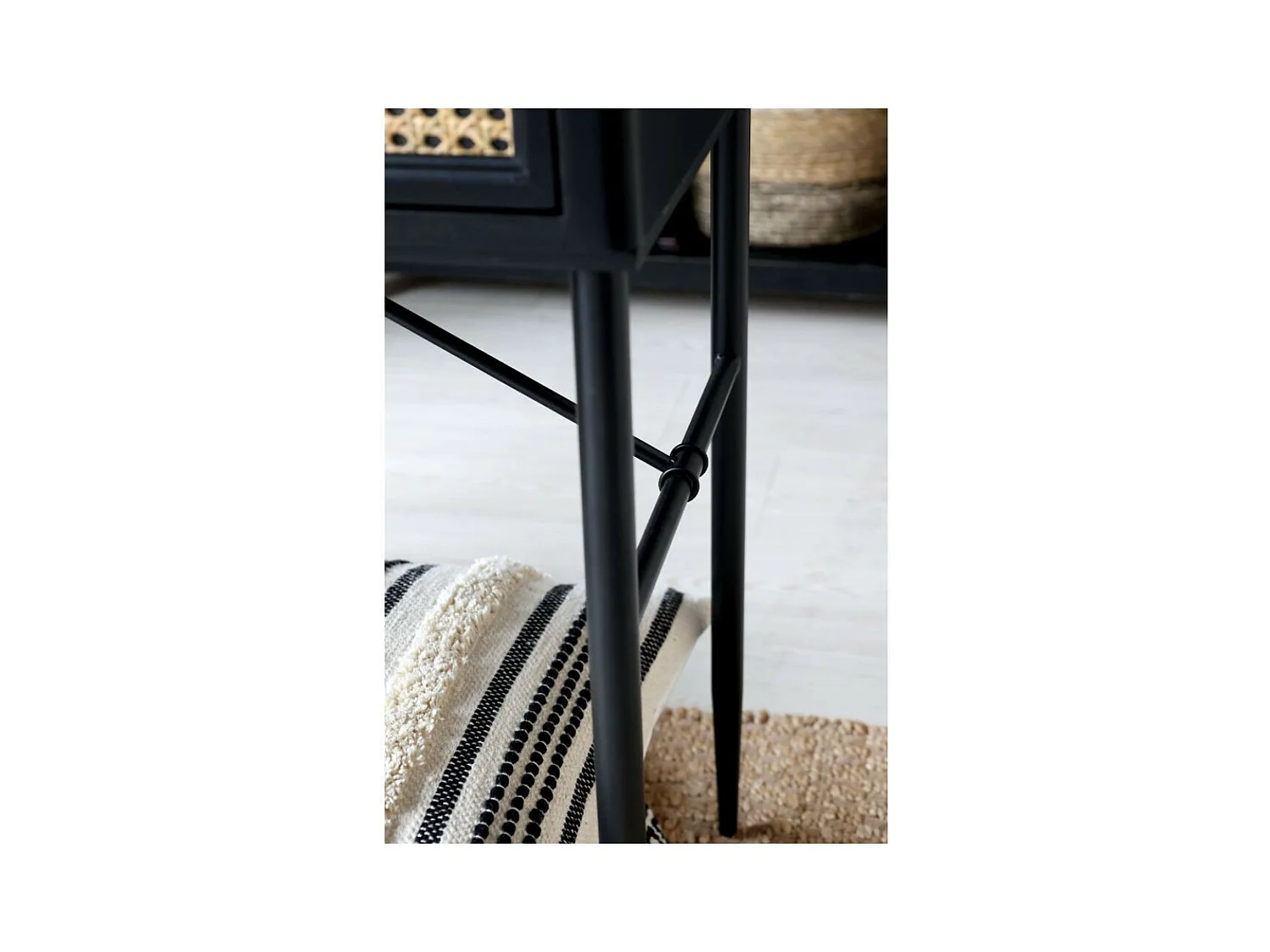 Table de bureau secrétaire en rotin et fer noir antique 110 x 42 x80cm