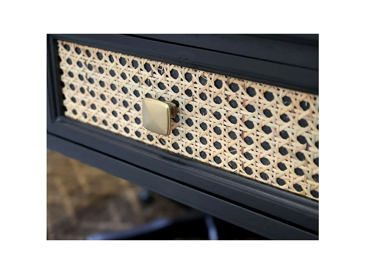 Table de bureau secrétaire en rotin et fer noir antique 110 x 42 x80cm