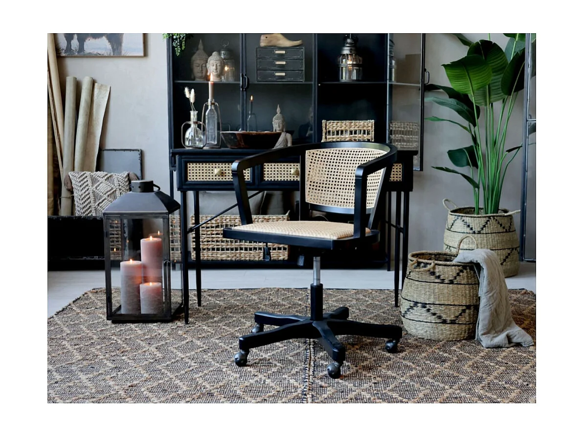 Table de bureau secrétaire en rotin et fer noir antique 110 x 42 x80cm