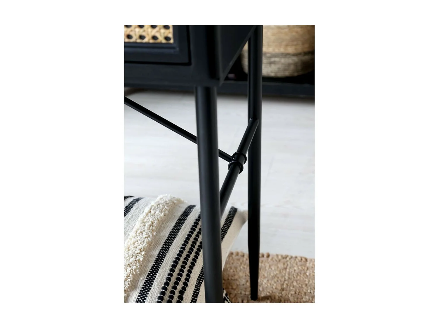 Table de bureau secrétaire en rotin et fer noir antique 110 x 42 x80cm