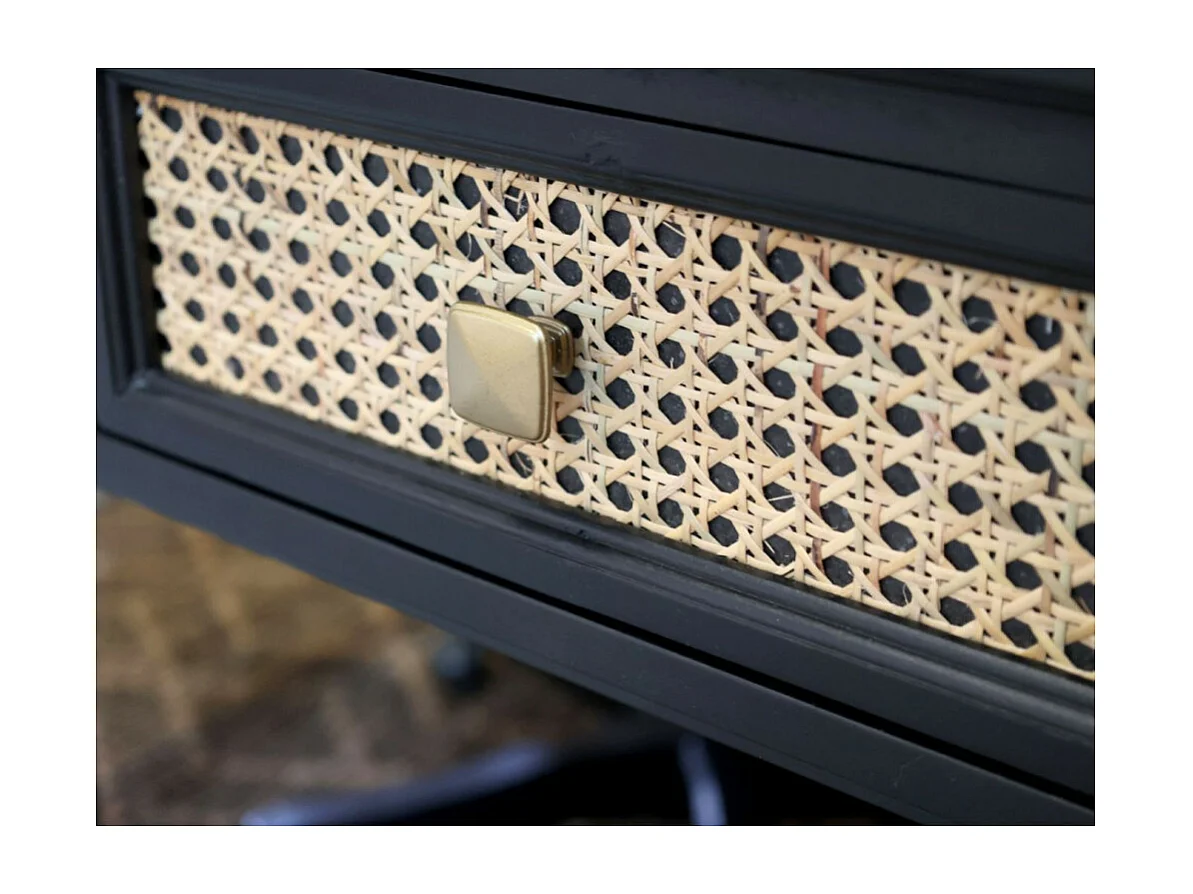 Table de bureau secrétaire en rotin et fer noir antique 110 x 42 x80cm