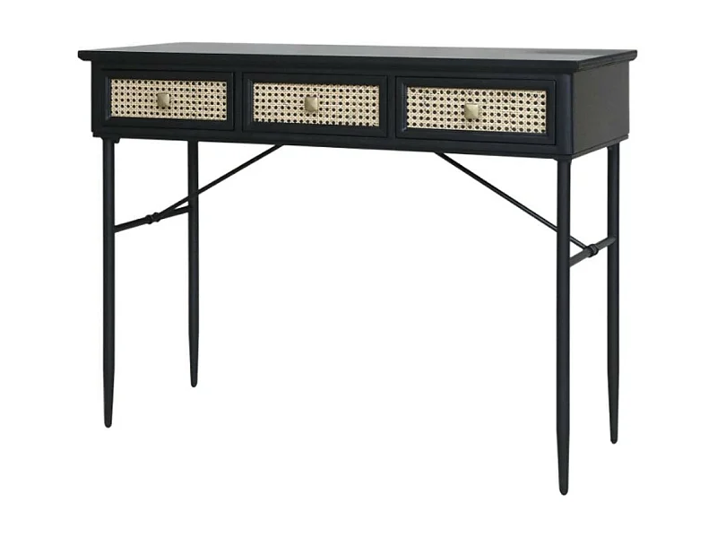 Table de bureau secrétaire en rotin et fer noir antique 110 x 42 x80cm