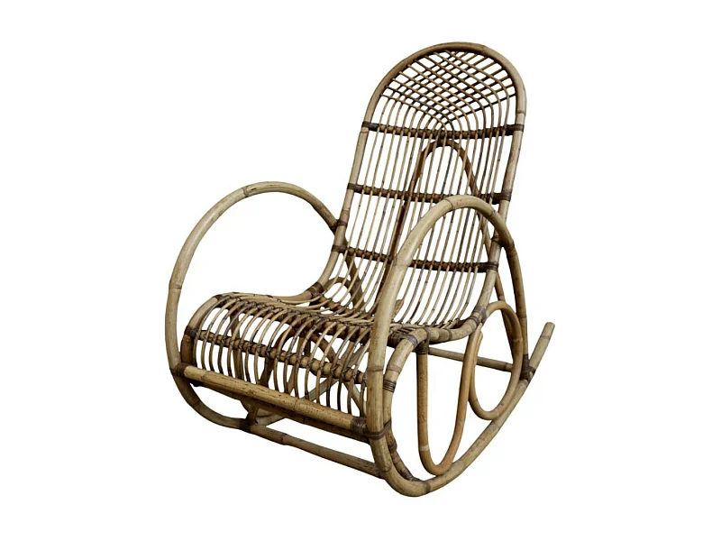 Fauteuil à bascule ancien en rotin marron naturel 106 x 58 x 100 cm