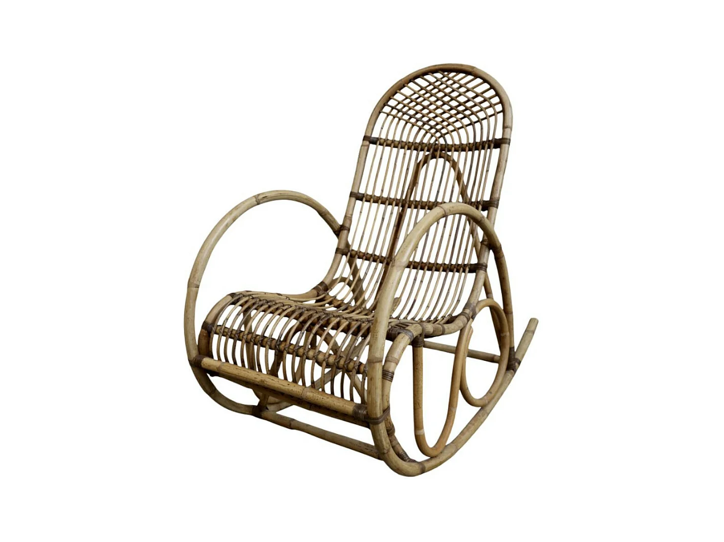 Fauteuil à bascule ancien en rotin marron naturel 106 x 58 x 100 cm