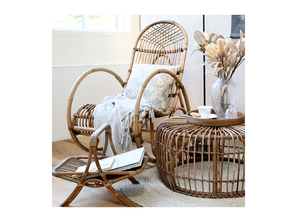 Fauteuil à bascule ancien en rotin marron naturel 106 x 58 x 100 cm