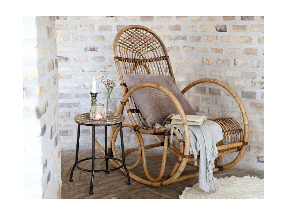 Fauteuil à bascule ancien en rotin marron naturel 106 x 58 x 100 cm