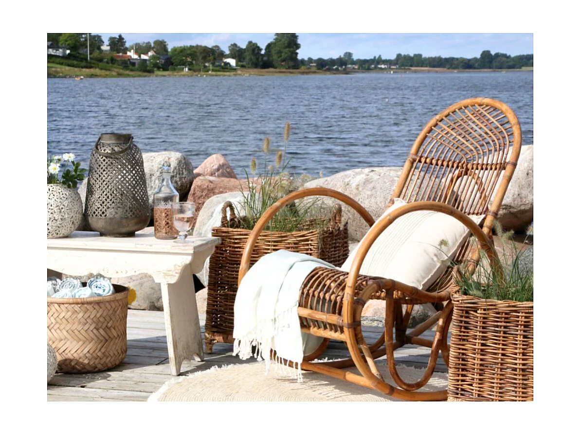 Fauteuil à bascule ancien en rotin marron naturel 106 x 58 x 100 cm