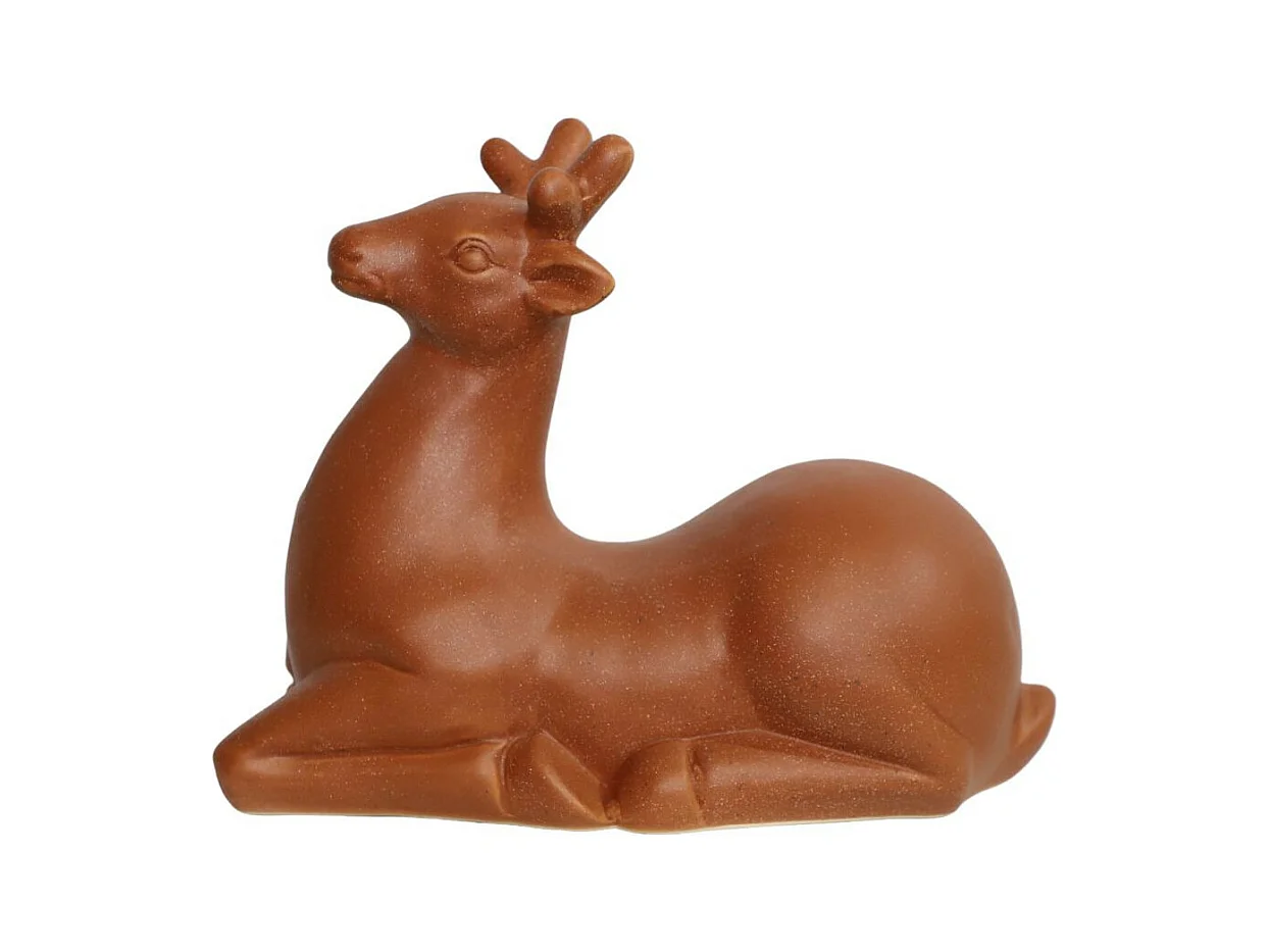 Statue statuette sculpture jardin Noël cerf céramique marron 27cm